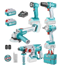 TOTAL Tools 5 darabos vezeték akkus szerszámgép szett, 20V/2x4Ah/ TIWLI2038/ TDLI20051/ TRHLI20228/ TAGLI201158/ TWLI2023 / INDUSTRIAL