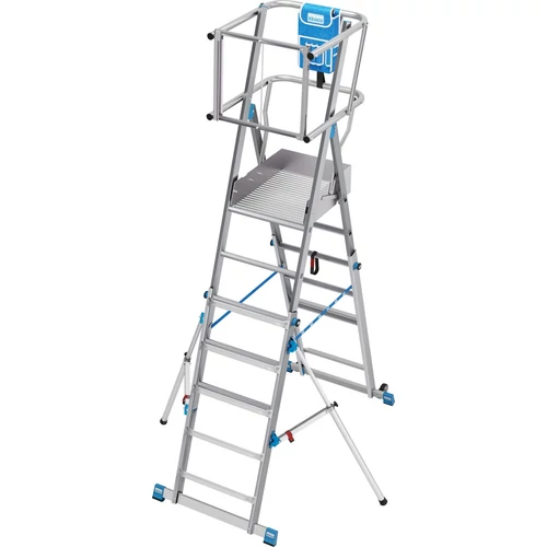 Krause SKYMATIC egy oldalon járható lépcsőfokos teleszkópos létra dobogóval (Munkamagasság: 3,30m-4,35m)
