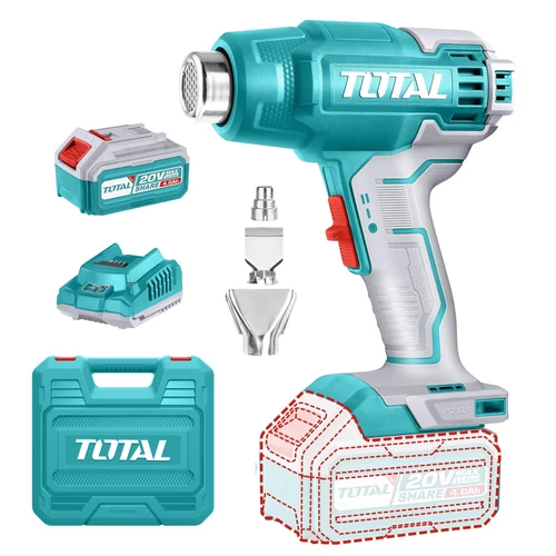 TOTAL Tools Akkus hőlégfúvó 20V/P20S/ INDUSTRIAL (SET Akkumulátor 1x4Ah, Charger, Töltő, Koffer)