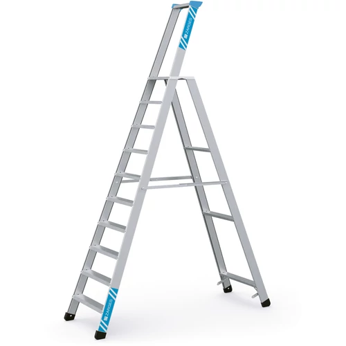 Zarges Seventec S Szegecselt lépcsős állólétra 1x10 fokos szerszámtartóval (Munkamagasság 4,2m)